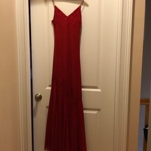 Spaghetti strap long red dress with sequin decor